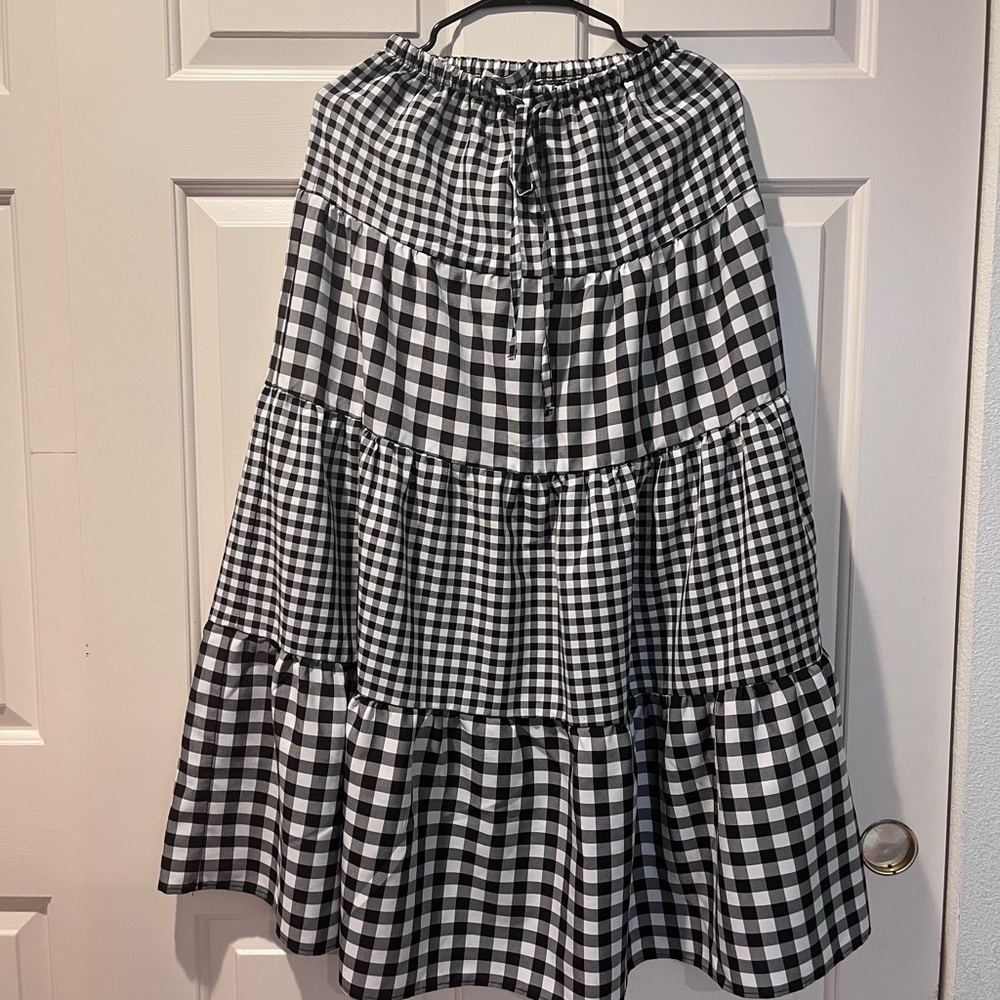 wild fable Black and White Gingham Tiered Maxi Skirt
